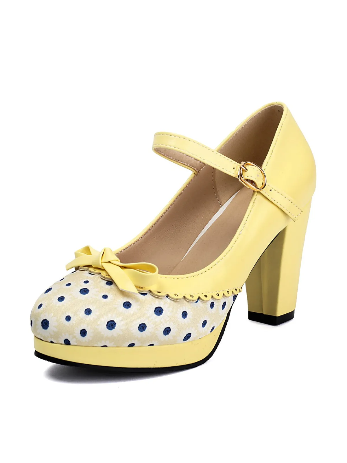 New Retro Stage Polka Dot Round Toe Chunky Heels