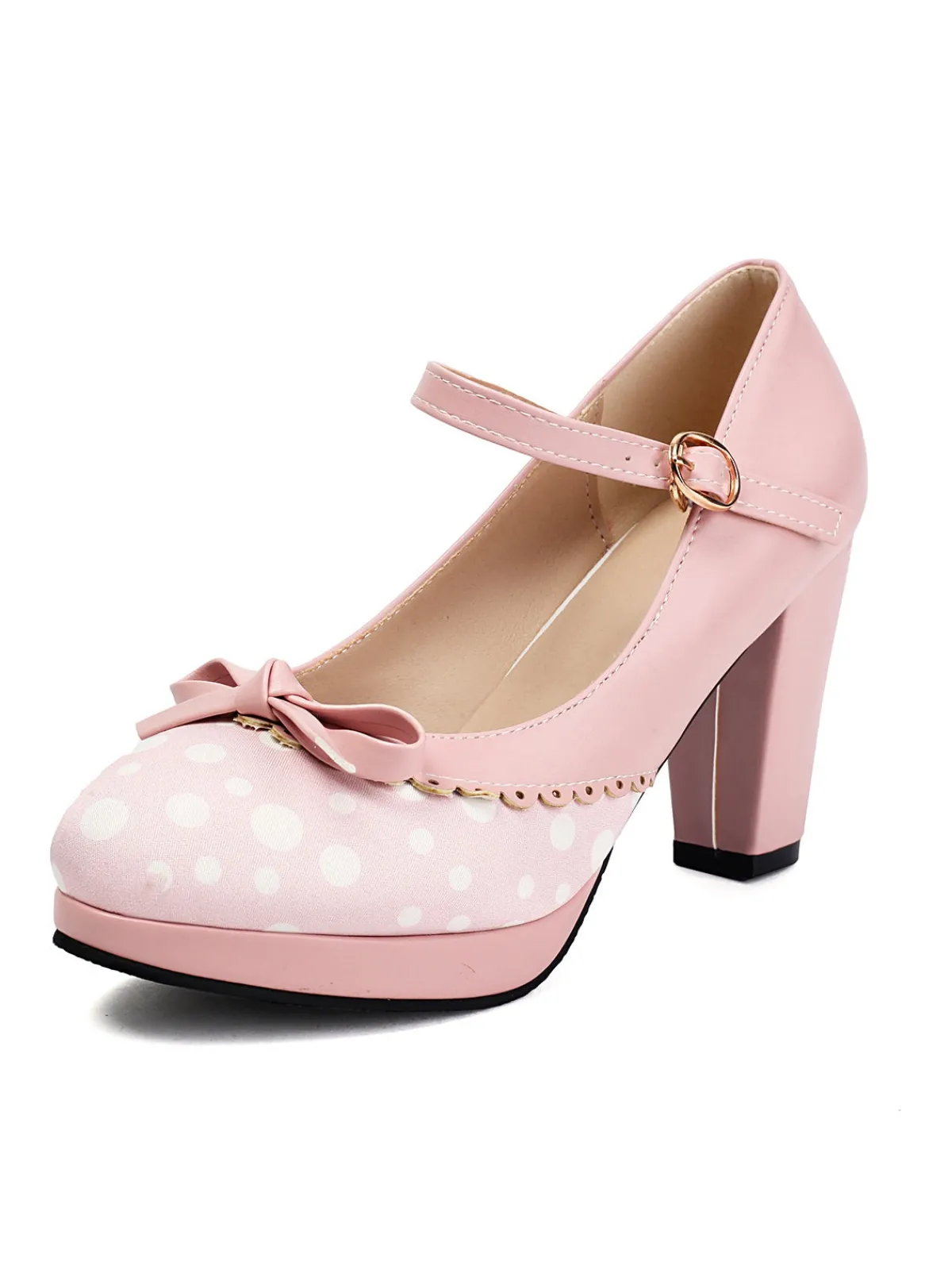 New Retro Stage Polka Dot Round Toe Chunky Heels