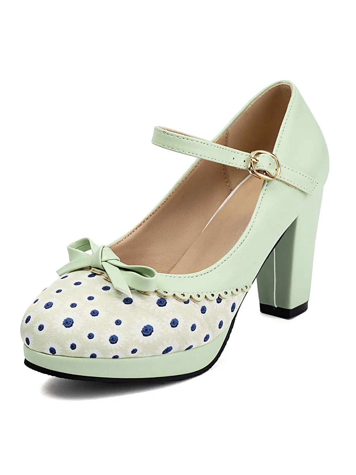New Retro Stage Polka Dot Round Toe Chunky Heels