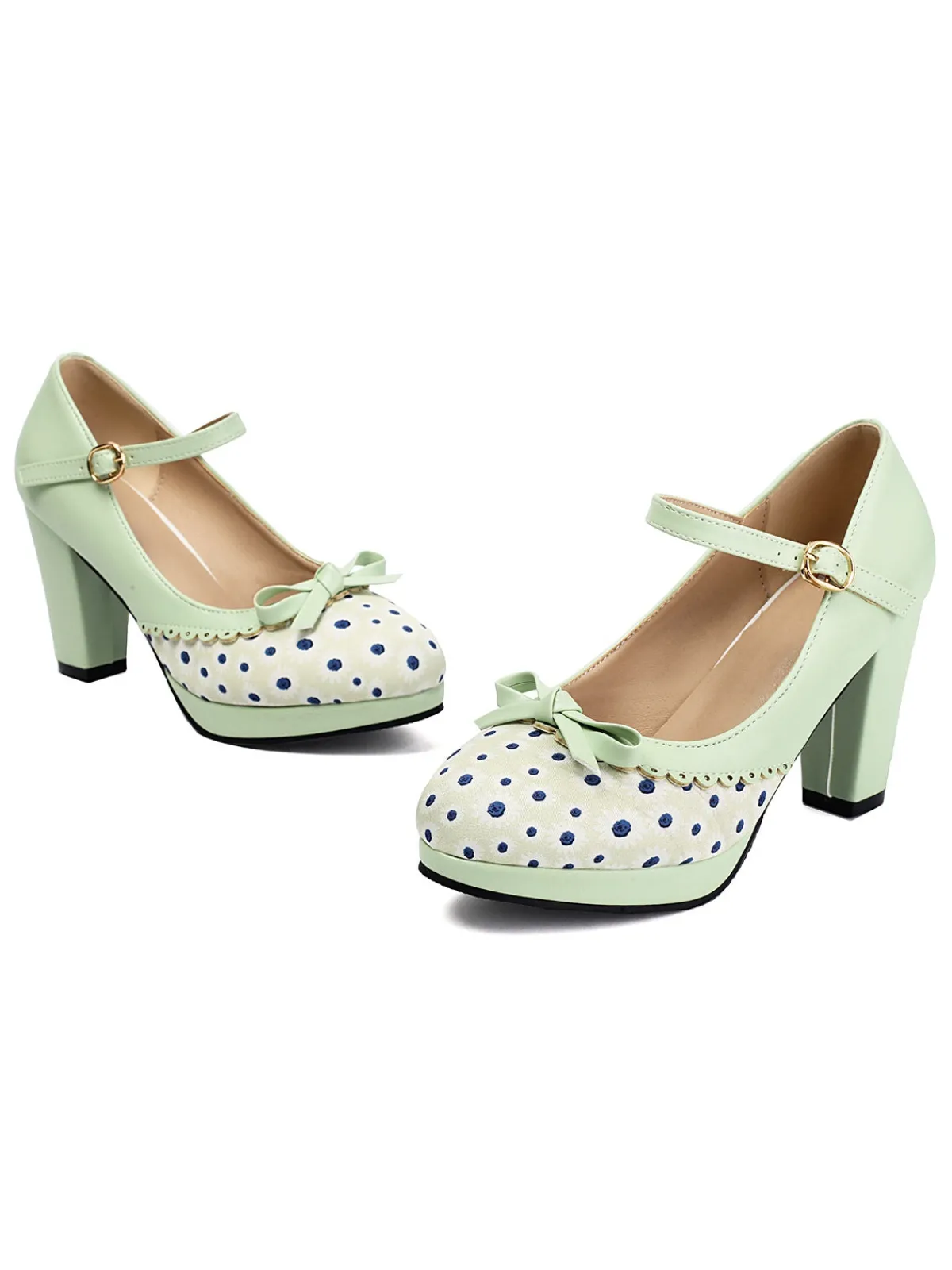 New Retro Stage Polka Dot Round Toe Chunky Heels