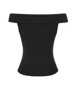 Online Retro Stage [Pre-Sale] 1950s Off-Shoulder Solid Top Black
