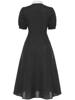 Best Retro Stage [Pre-Sale] 1940s Polka Dots Tie Neck Dress Black