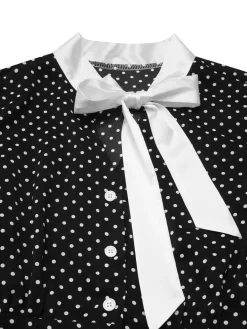 Best Retro Stage [Pre-Sale] 1940s Polka Dots Tie Neck Dress Black