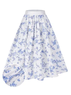 Sale Retro Stage [Pre-Sale] 1950s & White Porcelain Floral Skirt Blue