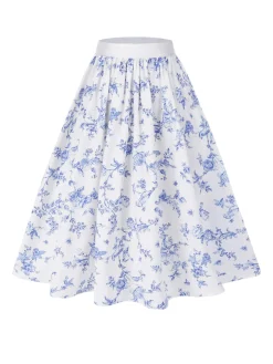 Sale Retro Stage [Pre-Sale] 1950s & White Porcelain Floral Skirt Blue