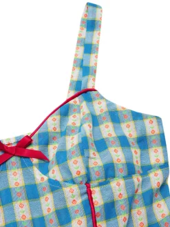 Discount Retro Stage [Pre-Sale] 1950s Bow Gingham Plaid Floral Romper Blue