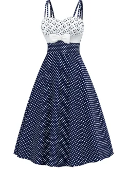 Online Retro Stage [Pre-Sale] Blue 1950s Embroidered Floral Polka Dot Dress Dark Blue