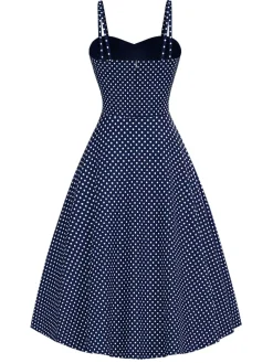 Online Retro Stage [Pre-Sale] Blue 1950s Embroidered Floral Polka Dot Dress Dark Blue