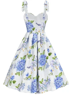 Sale Retro Stage [Pre-Sale] 1950s Floral Organza Lace-Up Dress Blue