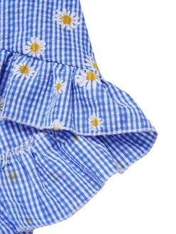 Outlet Retro Stage [Pre-Sale] 1950s Off-Shoulder Plaids Daisy Lace-Up Dress Blue