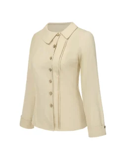 Fashion Retro Stage [Pre-Sale] 1930s Cotton Buttons Solid Blouse Cream