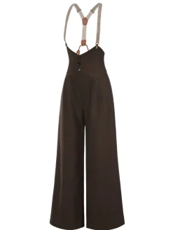 Outlet Retro Stage [Pre-Sale] 1950s Button Suspender Pants Dark Brown