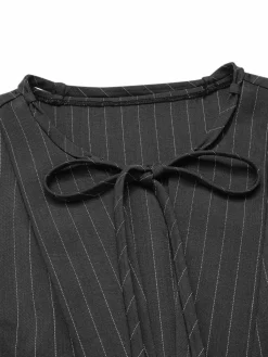 Hot Retro Stage [Pre-Sale] 1950s Striped Office Style Belted Jumpsuit Dark Gray