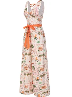 Best Retro Stage [Pre-Sale] 1950s Beach Stamps Twisted Jumpsuit Orange