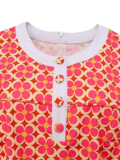 Best Retro Stage [Pre-Sale] 1960s Hippie Floral Round Neck Dress Orange
