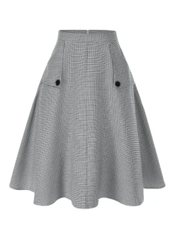 Discount Retro Stage [Pre-Sale] 2PCS 1950s Off-Shoulder Top & Pocket Plaids Skirt Black & Grey