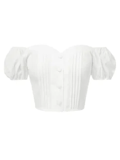 Best Retro Stage [Pre-Sale] 2PCS 1950s Off-Shoulder Puff Top & Floral Skirt White