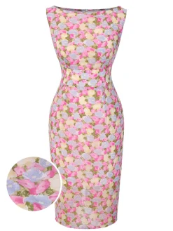 Discount Retro Stage [Pre-Sale] 1960s Boat Neck Floral Bodycon Dress Pink