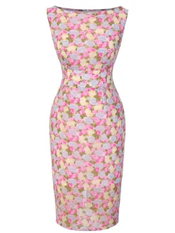 Discount Retro Stage [Pre-Sale] 1960s Boat Neck Floral Bodycon Dress Pink