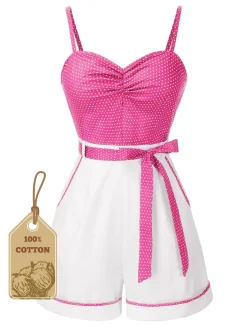 New Retro Stage [Pre-Sale] Pink 1940s Polka Dot Patchwork Suspender Romper