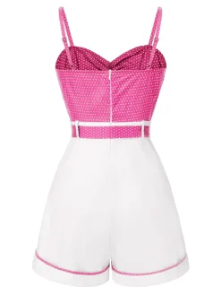 New Retro Stage [Pre-Sale] Pink 1940s Polka Dot Patchwork Suspender Romper