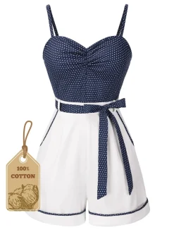 New Retro Stage [Pre-Sale] Pink 1940s Polka Dot Patchwork Suspender Romper