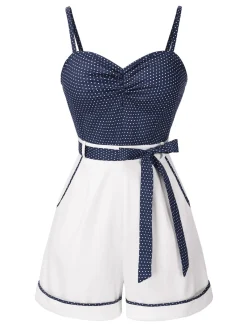 New Retro Stage [Pre-Sale] Pink 1940s Polka Dot Patchwork Suspender Romper