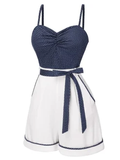 New Retro Stage [Pre-Sale] Pink 1940s Polka Dot Patchwork Suspender Romper