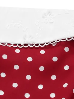 Best Retro Stage [Pre-Sale] 1960s Lace Patchwork Polka Dots Pleated Dress Red