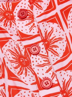 New Retro Stage [Pre-Sale] 1970s Boho Sun Print Button Romper Rose Pink