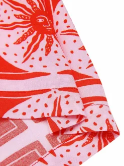 New Retro Stage [Pre-Sale] 1970s Boho Sun Print Button Romper Rose Pink