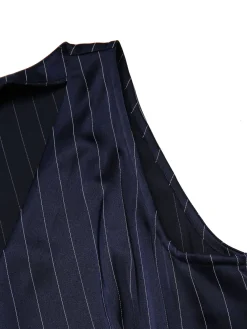 Outlet Retro Stage [Pre-Sale] 1960s Drop Waist Pleated Striped Belted Dress Blue