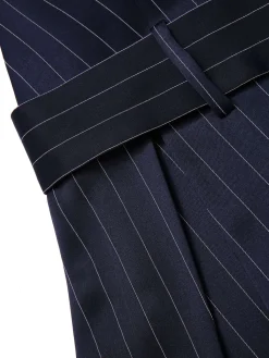 Outlet Retro Stage [Pre-Sale] 1960s Drop Waist Pleated Striped Belted Dress Blue