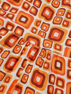 Hot Retro Stage [Pre-Sale] 1960s Mandarin Collar Geometric Hippie Jumpsuit Orange