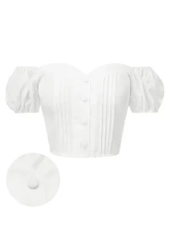 Discount Retro Stage [Pre-Sale] 1950s Off-Shoulder Puff Pleated Top White