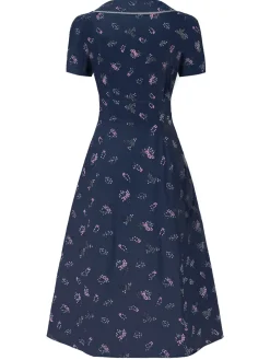 Hot Retro Stage Pure Cotton Beige 1940s Puff Sleeves Floral Dress