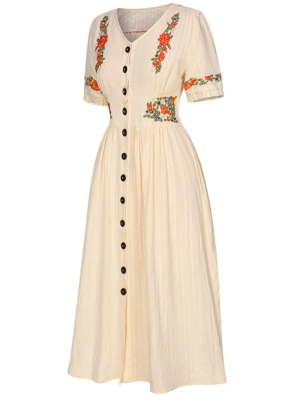 Best Retro Stage Pure Cotton Black 1940s V-Neck Floral Dress