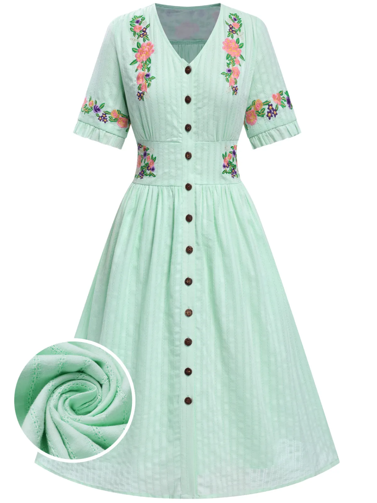 Best Retro Stage Pure Cotton Black 1940s V-Neck Floral Dress