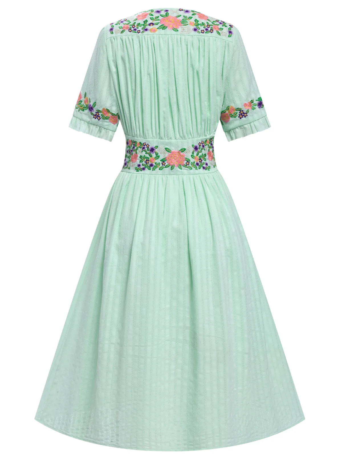 Sale Retro Stage Pure Cotton Mint Green 1940s V-Neck Floral Dress