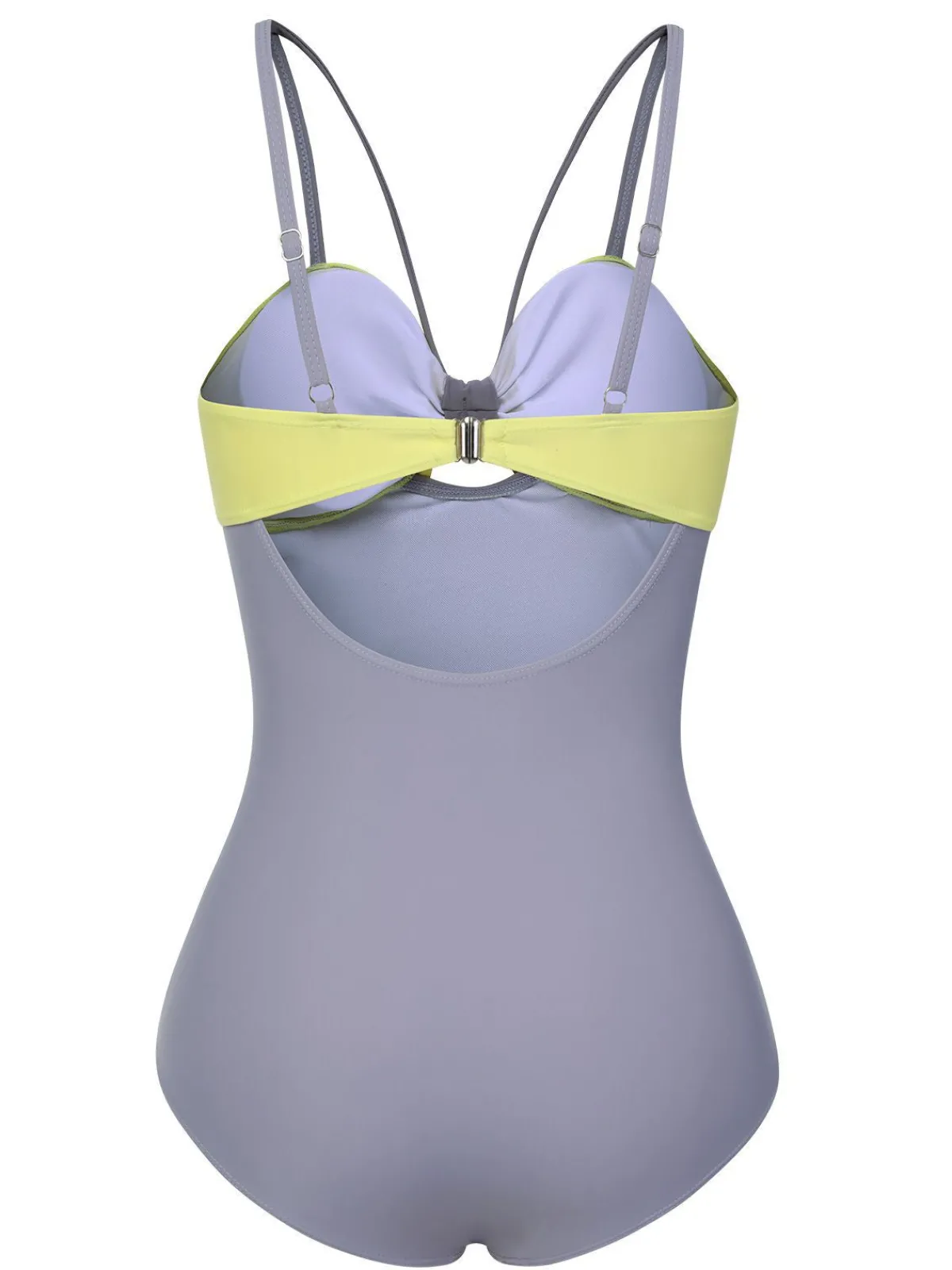 Fashion Retro Stage 1950s Cut Out Contrast Bow Swimsuit Purple & Yellow