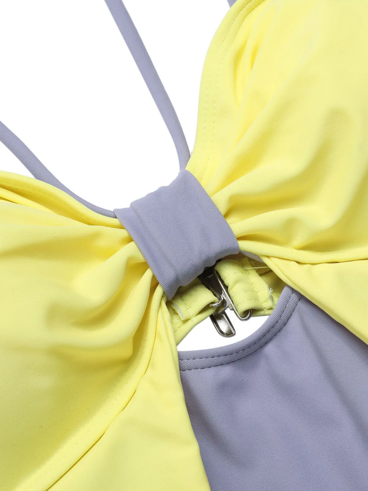 Fashion Retro Stage 1950s Cut Out Contrast Bow Swimsuit Purple & Yellow