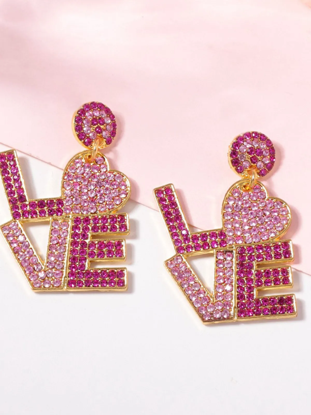 Sale Retro Stage Purple Rhinestone LOVE Letters Dangle Earrings