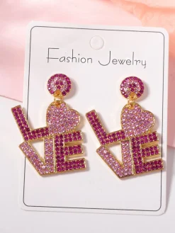 Sale Retro Stage Purple Rhinestone LOVE Letters Dangle Earrings