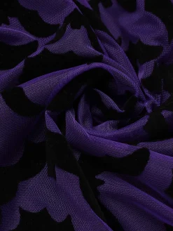 Fashion Retro Stage 1960s Bats Mesh Bell Sleeves Dress Purple