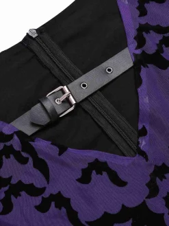 Fashion Retro Stage 1960s Bats Mesh Bell Sleeves Dress Purple