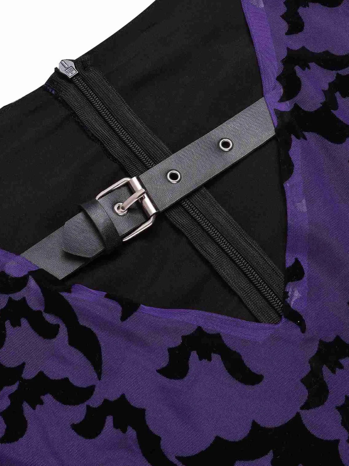 Fashion Retro Stage 1960s Bats Mesh Bell Sleeves Dress Purple