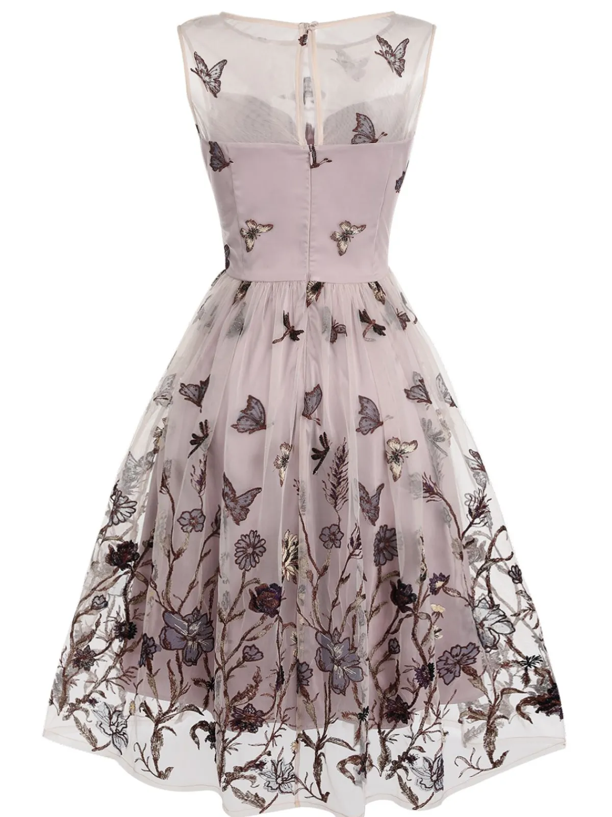 New Retro Stage 1950s Butterfly Lace Swing Dress Purple