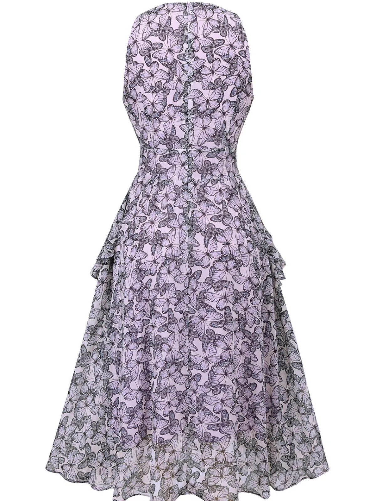 Fashion Retro Stage 1930s Butterfly V-Neck Sleeveless Dress Purple