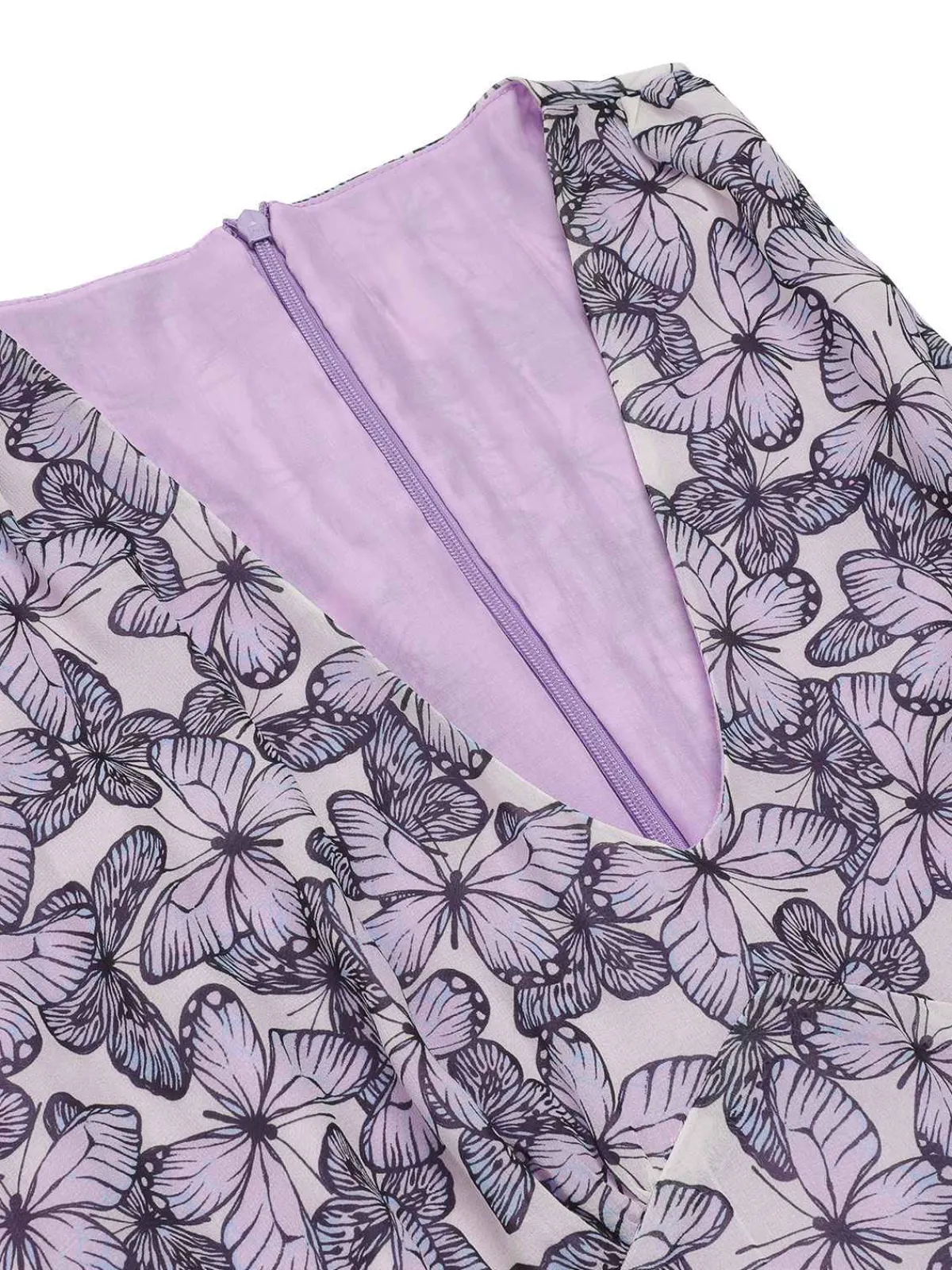 Fashion Retro Stage 1930s Butterfly V-Neck Sleeveless Dress Purple