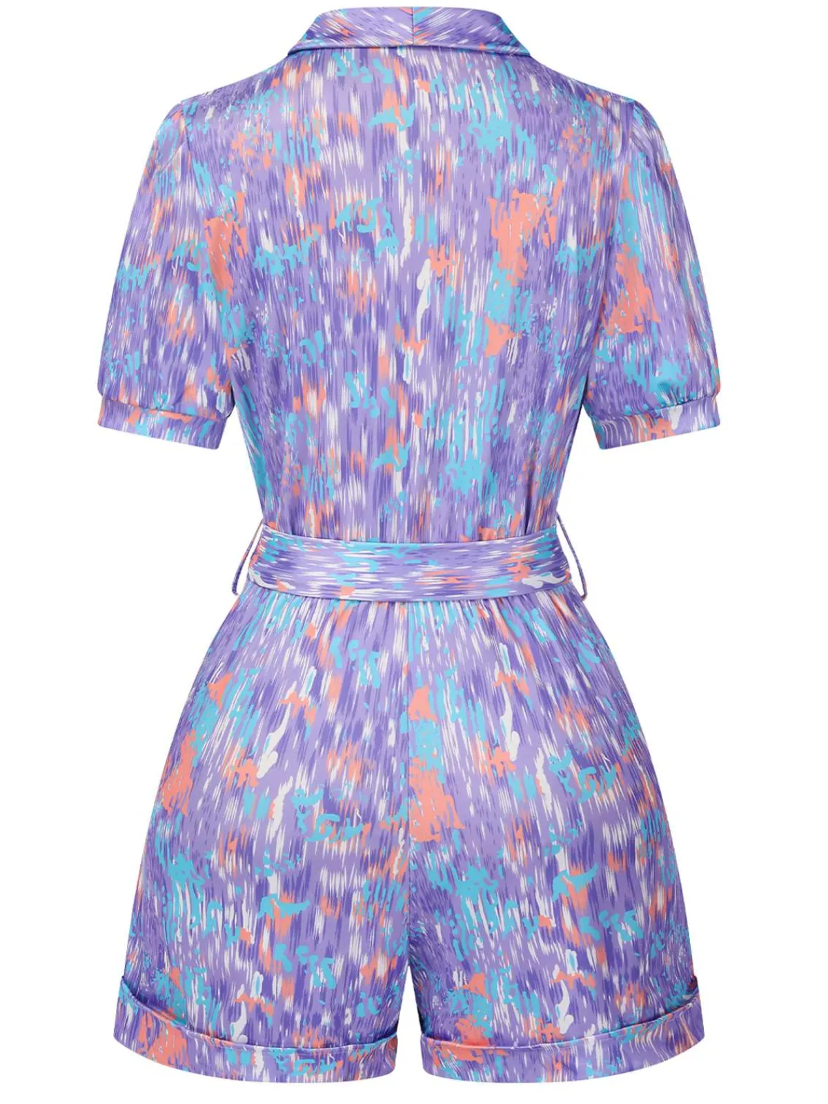 Sale Retro Stage 1960s Deep V-Neck Belted Lapel Romper Purple
